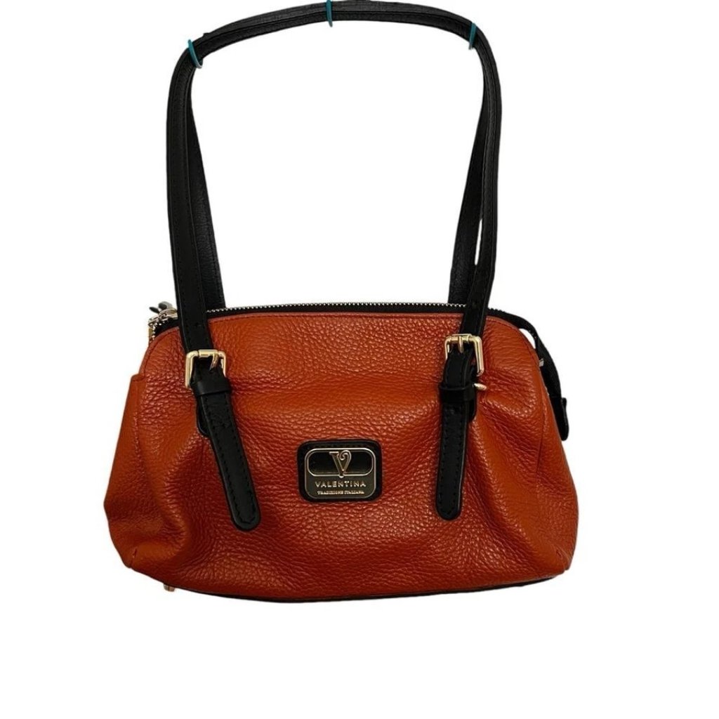 Euc Valentina W/Coa Valentina Italia Pebble Leather Satchel Purse -Burnt Orange